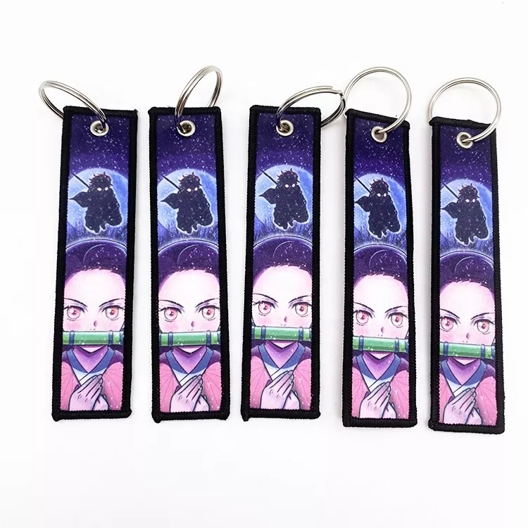 Custom anime design fabric woven keychain