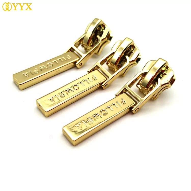 Zinc alloy custom logo_rectangle golden gun black zipper slider