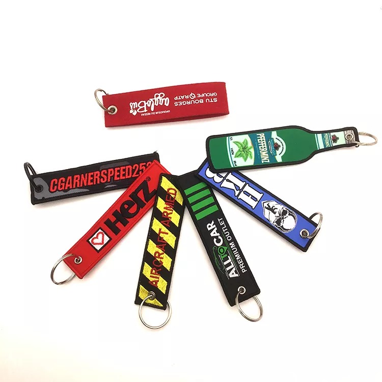 Promotional Custom Woven Embroidery Fabric Cloth Type Embroidered Key Chain