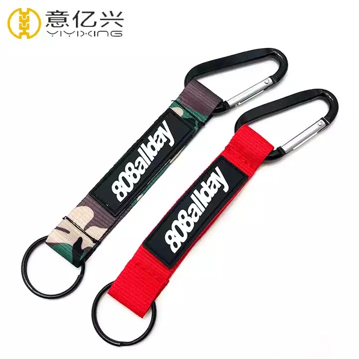 Newest fashion embroidered woven short climbing carabiner keychain