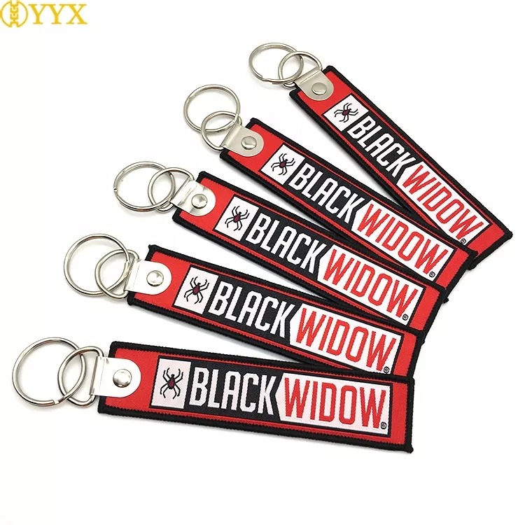 Cheap Custom Fashion Fabric Woven Logo Keychain Jet Tag