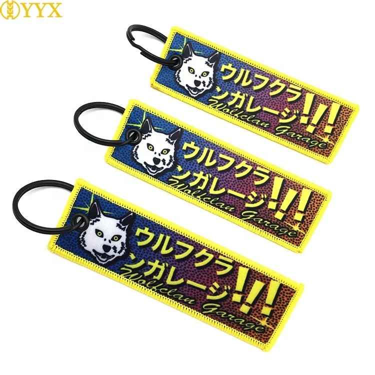 Factory Wholesale Souvenir Custom Logo Fabric Keychain Woven Jet Tag Key Chain