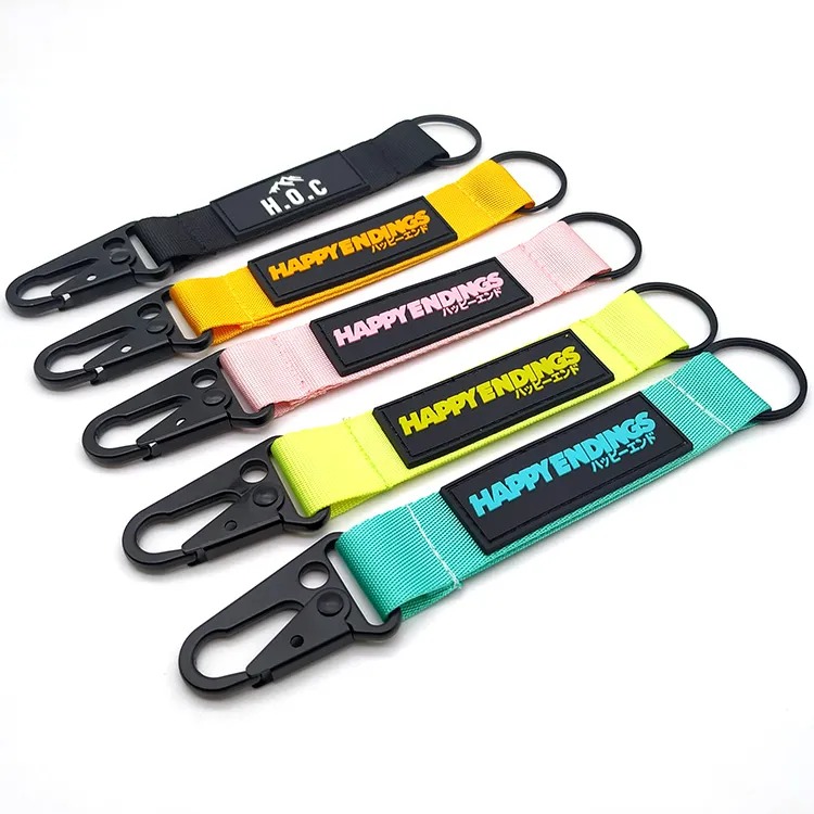 Custom PVC logo nylon short wrist lanyard keychain strap patches keychain