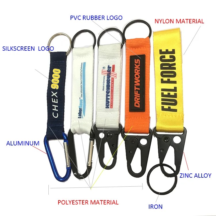 Custom PVC logo nylon short wrist lanyard keychain strap patches keychain