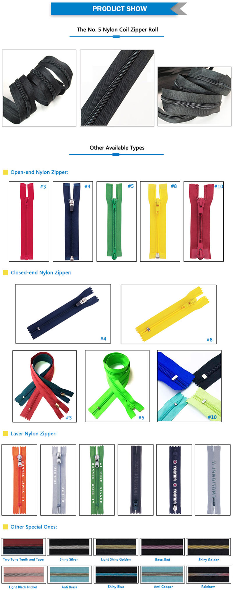 Nylon Zippers For Coats