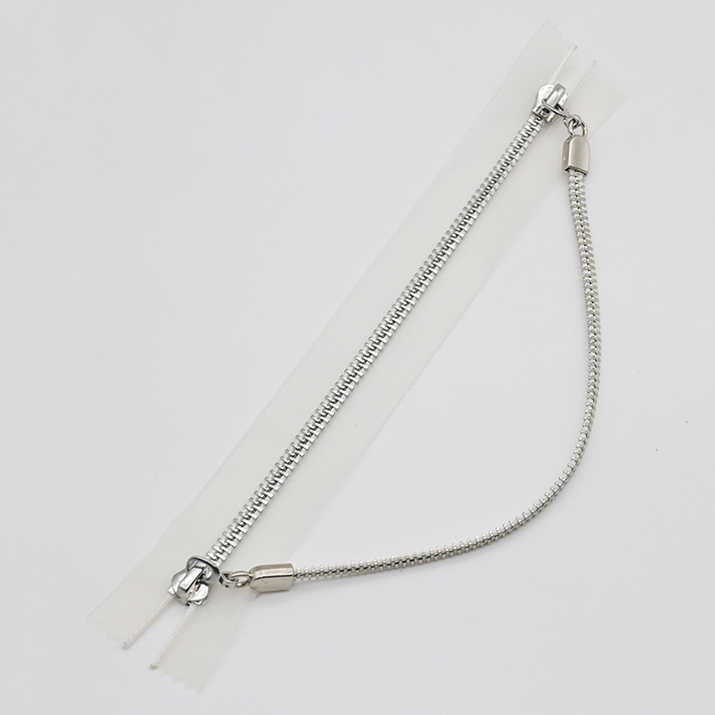 Transparent Zipper 5# Silver Teeth Metal Mesh Tape Close End Zipper